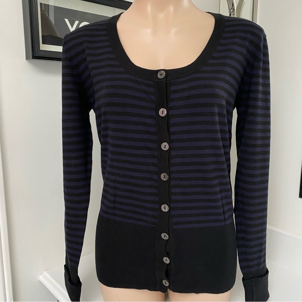 H&M Black Navy Striped Cardigan Medium - Preppy Fall Layering